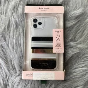 Kate Spade Defensive Hardshell Case for iPhone 11 Pro - Park Stripe/Gold/White